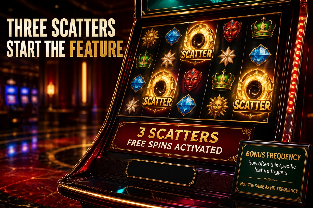Slot bonus frequency shown through scatter symbols and free spins activation
