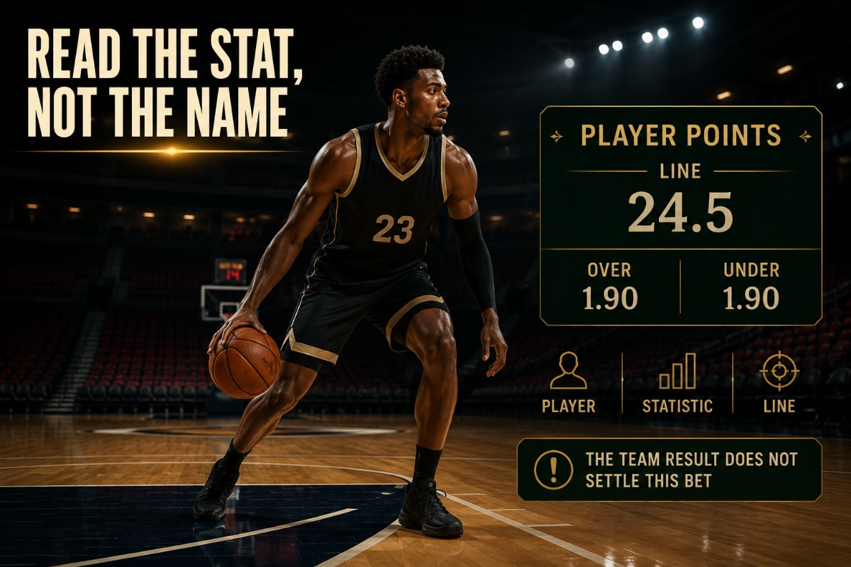 Player prop bets example showing a fictional basketball player with an individual points line