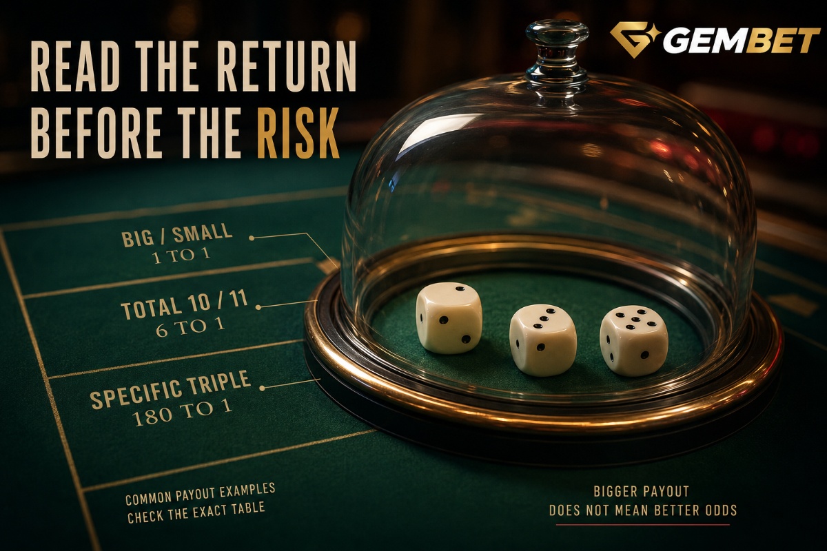 Sic Bo payouts comparison showing Big and Small, total bets and specific triple returns