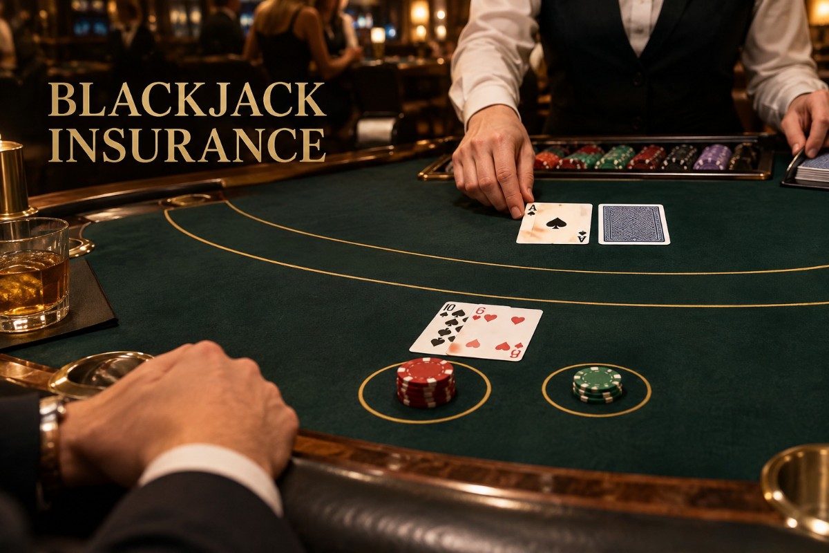 Blackjack insurance guide showing a dealer ace and a side bet decision at a real casino table