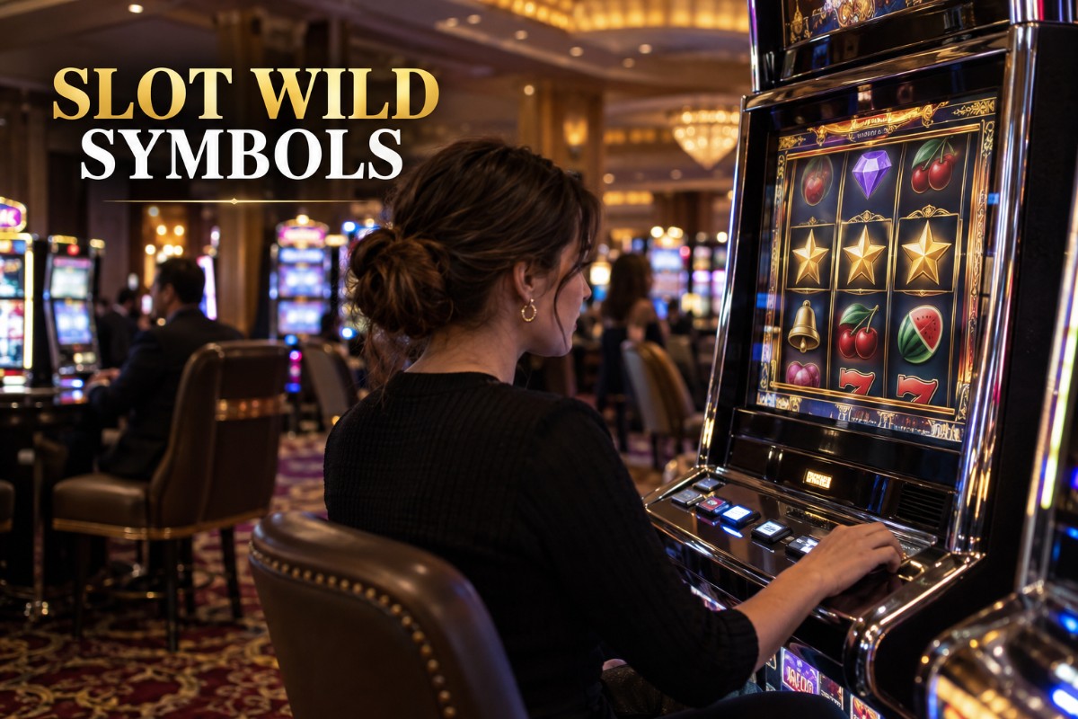 Slot wild symbols shown naturally on a realistic premium casino slot machine